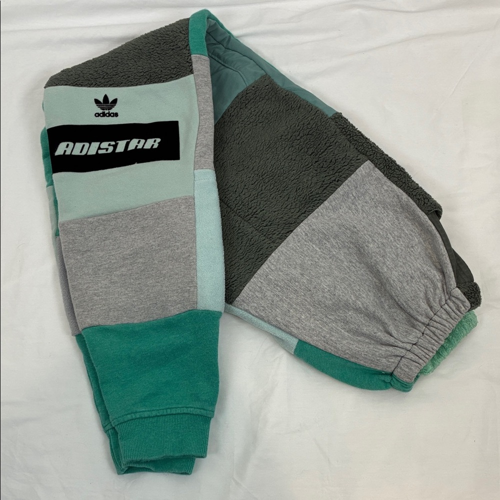 adidas Upcycled Adistar Colorblock Sweatpants Green Gray Custom Patchwork OOAK